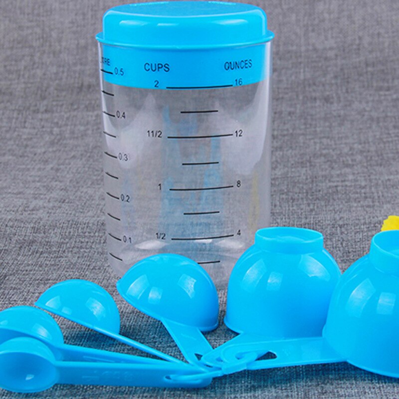 7 Pcs/Set Blue Plastic Measuring Cup Kitchen Measuring Tools Spoons Sets For Kitchen Baking Coffee Graduated Spoons Measuring