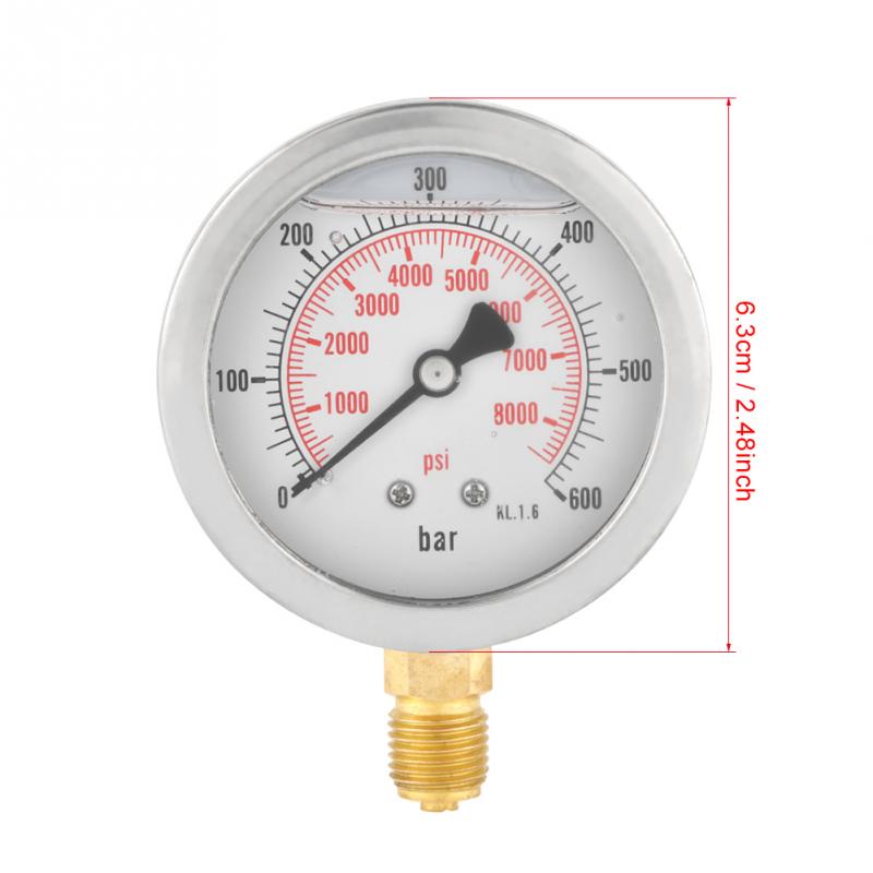 Manometer 0-600 bar 63mm metalskive hydraulisk vandmåler måler værktøj til måling af tryk
