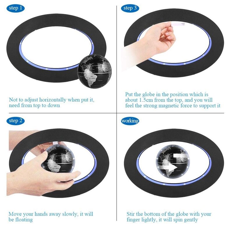 Zwevende Globe Magnetische Globe World Map Magnetische Levitatie Globes Ovale-Frame Led Engels Blauw Globe Voor Kids