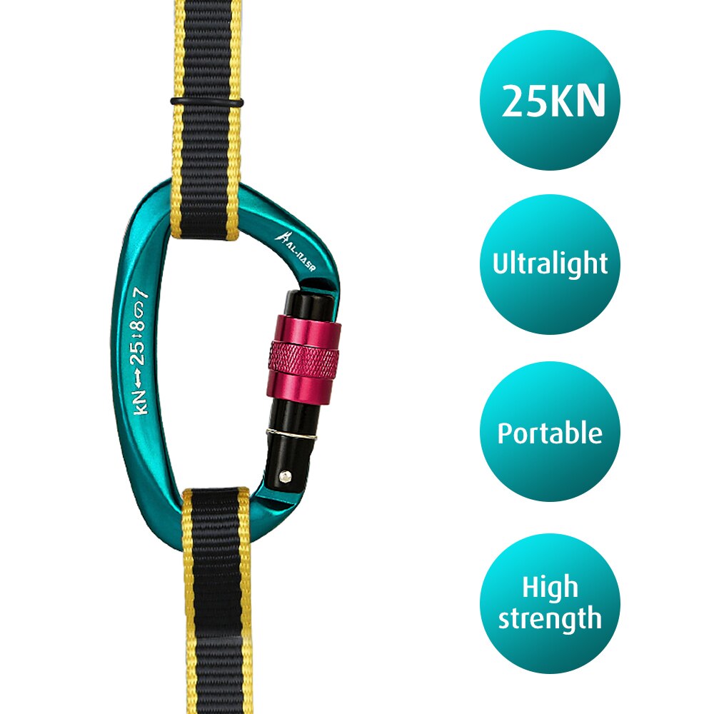 25KN Professionelle Klettern Karabiner Schraube Locking Tor Karabiner Heavy Duty D-form Klettern Schnalle D-ring Karabiner