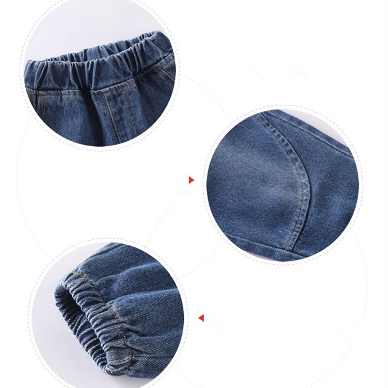 Vårgutter lange løse jeansbukser uformell denimblå elastisk brede ben pappabukser elastisk midje småbarnsjeans i 2-7 år