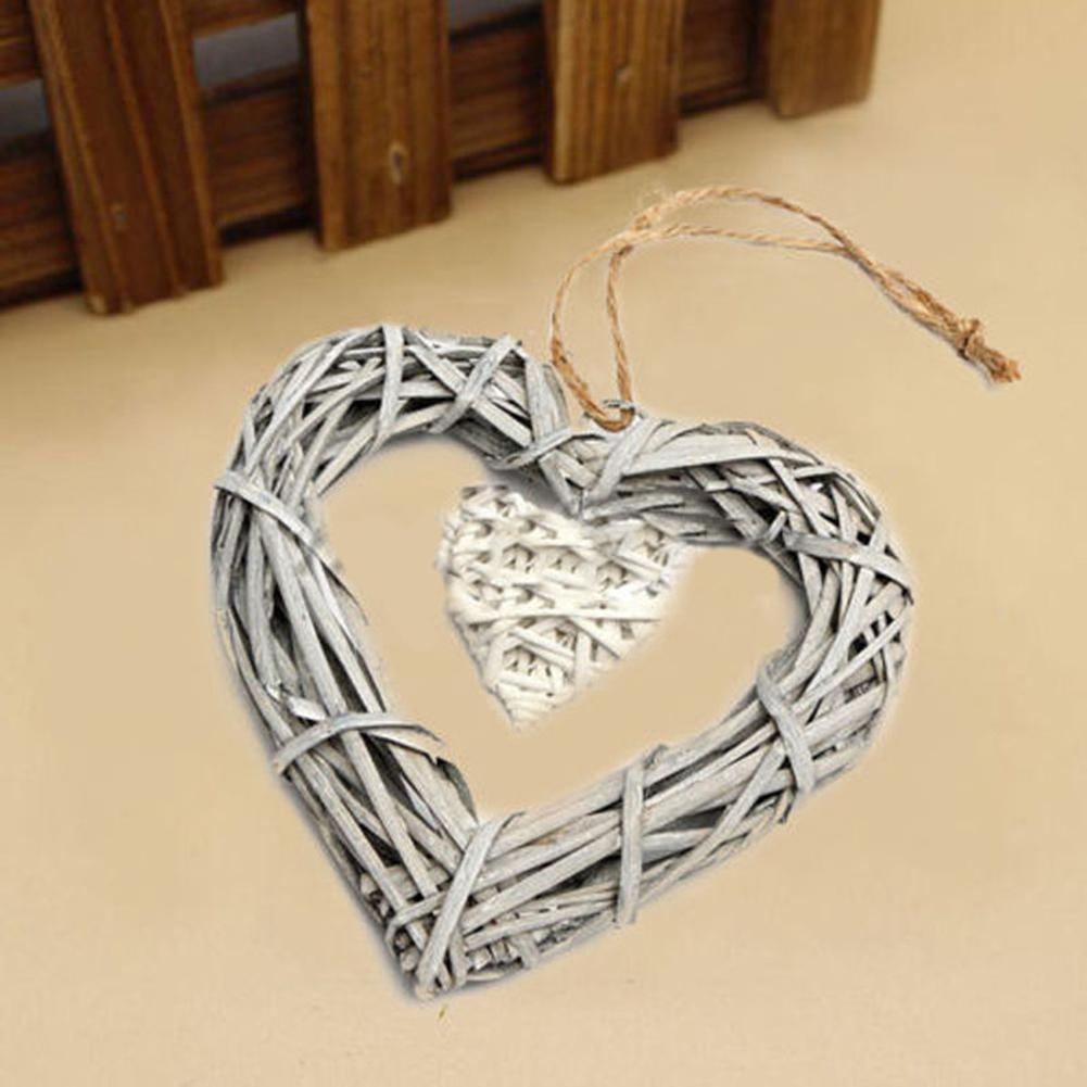 Hjerte Håndverk Krans - Grå Hvit Kunstig Rattan - for Bryllup, Fest, Jul - Resin