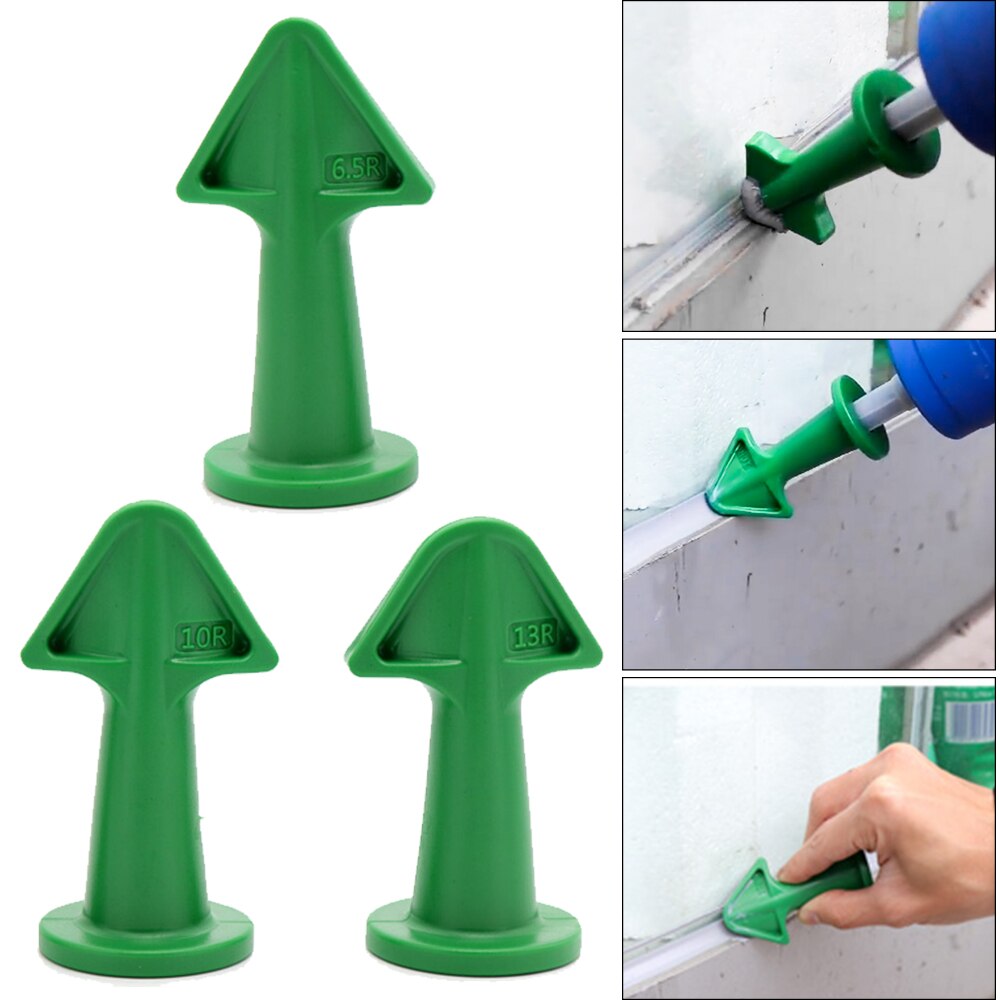 Buse de calfeutrage en Silicone 3 pièces/ensemble, ensemble de pointes de flèches, racloir, scellant d&#39;angle réutilisable, outils de calfeutrage vert