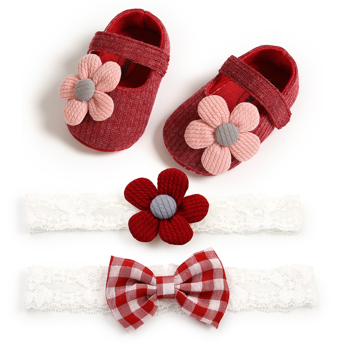 Bébé baptême chaussures + bandeau ensemble semelle souple florale Mary Jane chaussures plates et bandeaux ensemble 3 pièces pour les filles en bas âge