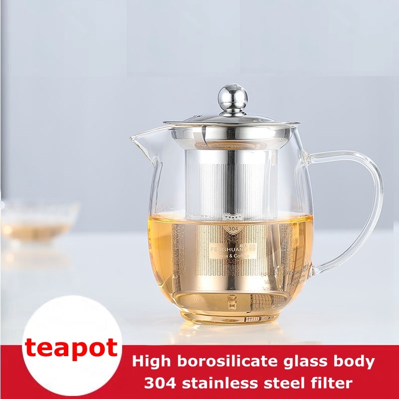 Tetera de filtro de flores de acero inoxidable resistente al calor juego de té y tetera taza fina tetera