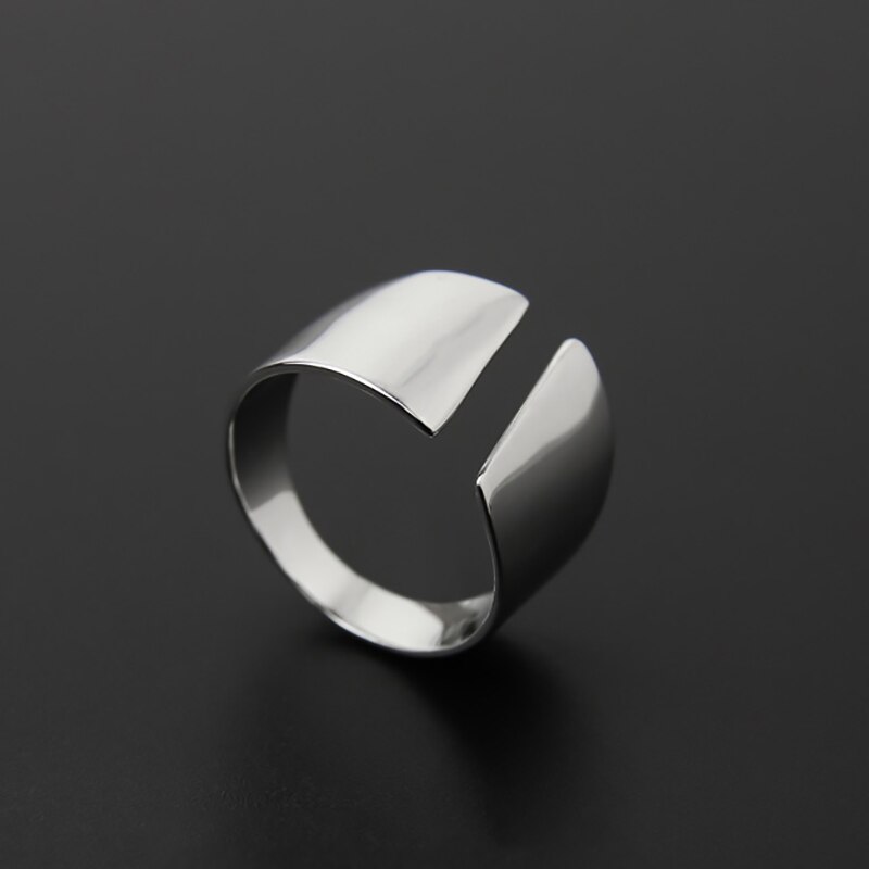 Anello regolabile grosso semplice geometrico liscio in argento Sterling 925 per regali di gioielli minimalisti delicati da donna