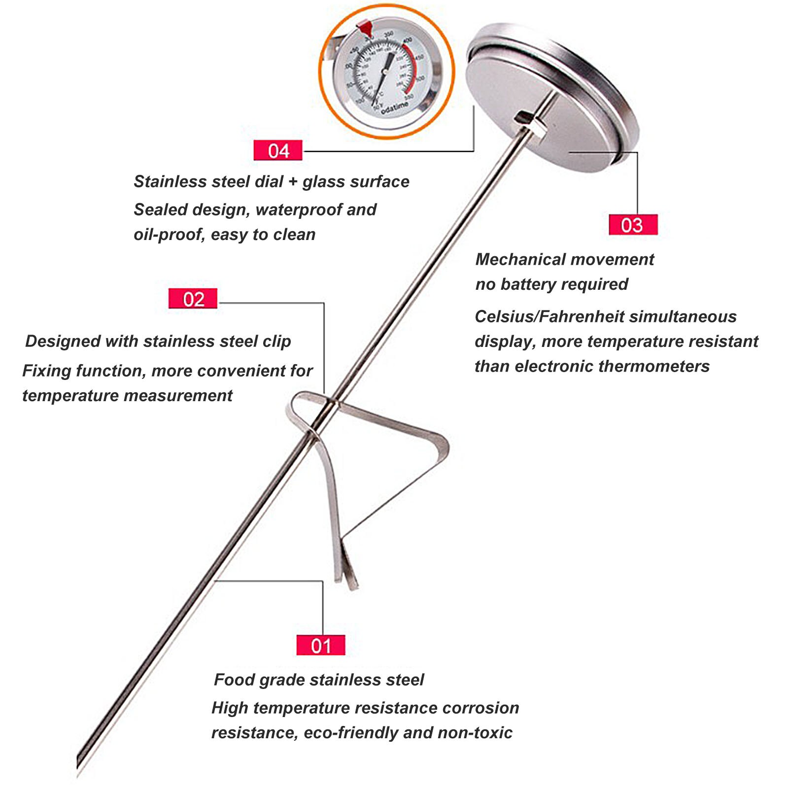 Kitchen Cooking Probe Type Stainless Steel Baking Thermometer Barbecue Thermometer With Fixing Clip Baking Tools