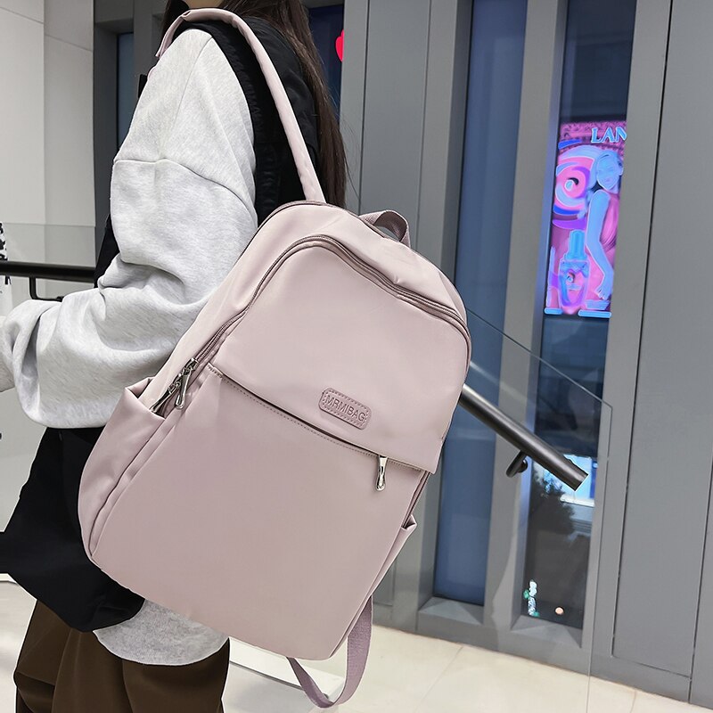 Damen-laptop-rucksack aus nylon, schultertasche im preppy-stil, einfarbig, ideal für mädchen