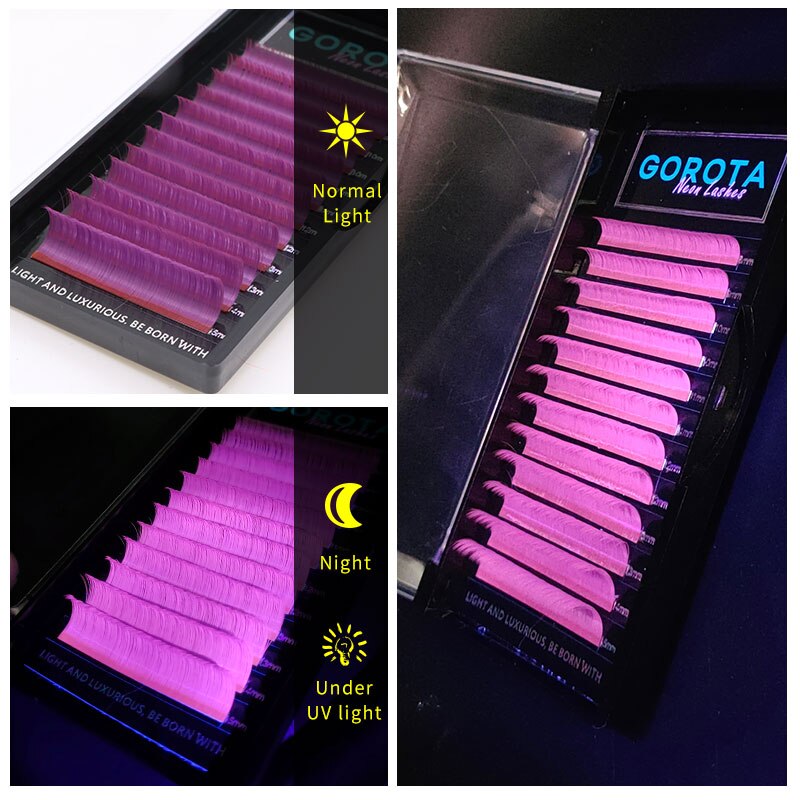 Auto Fanning Uv Neon Wimper Extension Fluorescerend Groen Geel Oranje Gekleurde Fan Wimpers Voor Nachtclub Party Glow In Dark: D / purple