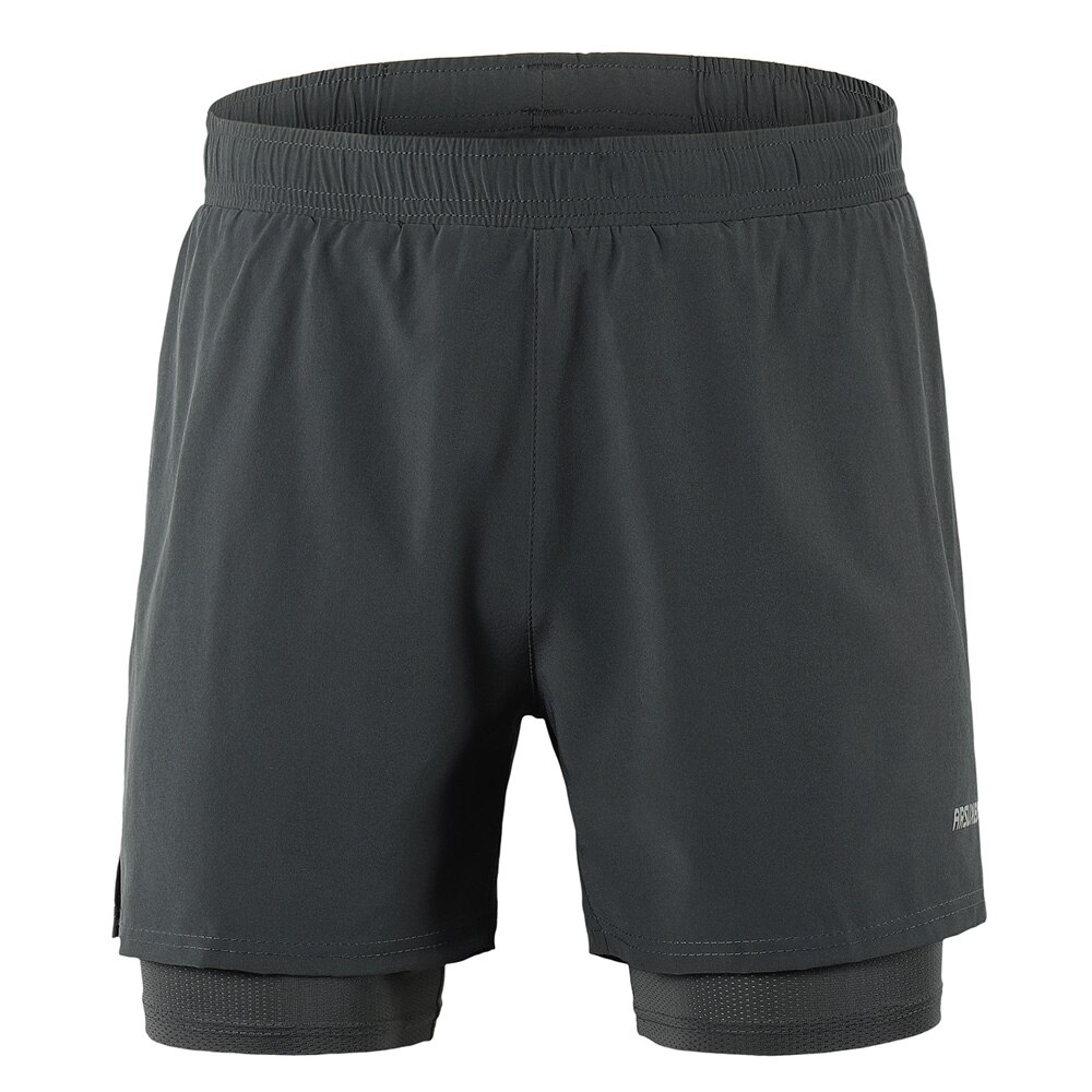 Men's 2-in-1 Running Shorts Quick Drying Sports Shorts Breathable Active Training Jogging Cycling Shorts with Longer Liner: Dark gray / M