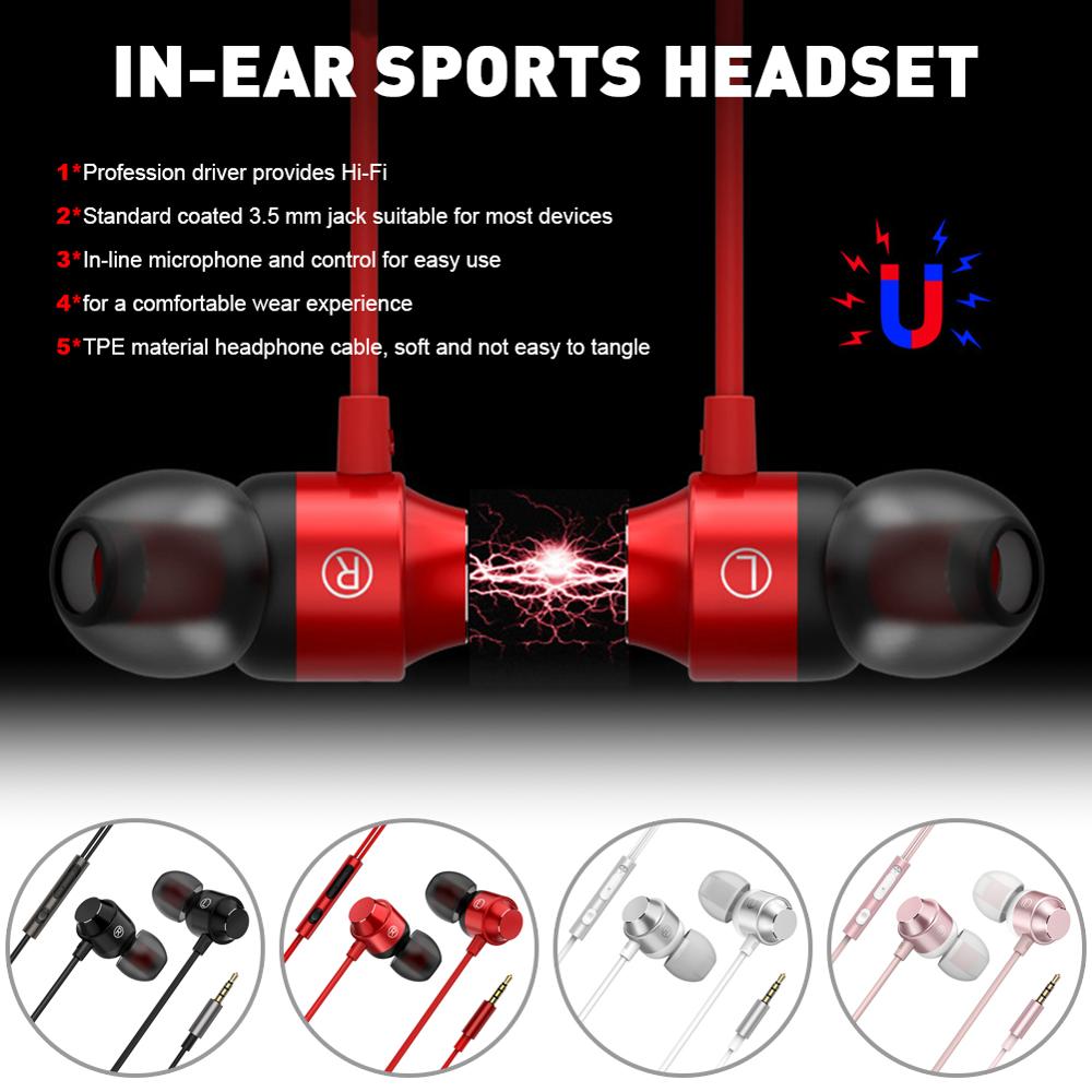 Erilles In-Ear 3.5 Mm Koptelefoon Metalen Magnetische Oortelefoon Met Microfoon Wired Stereo Oordopjes Subwoofer Koptelefoon Muziek Hifi Headset