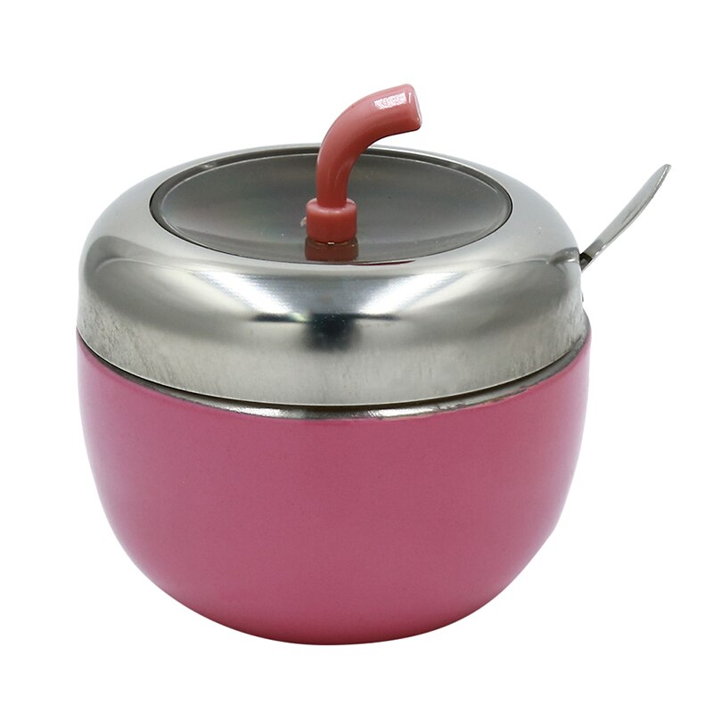 Recipiente de acero inoxidable para azúcar de manzana, tarro para condimentos, recipiente para especias, recipiente aceitera con tapa y cuchara