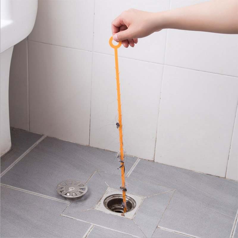 47.5cm Orange Long Drain UnBlocker Stick Tool Hair Remover Sink Shower Bath Cleaner Snake Flexibility Toilet Kitchen Sewer Clean