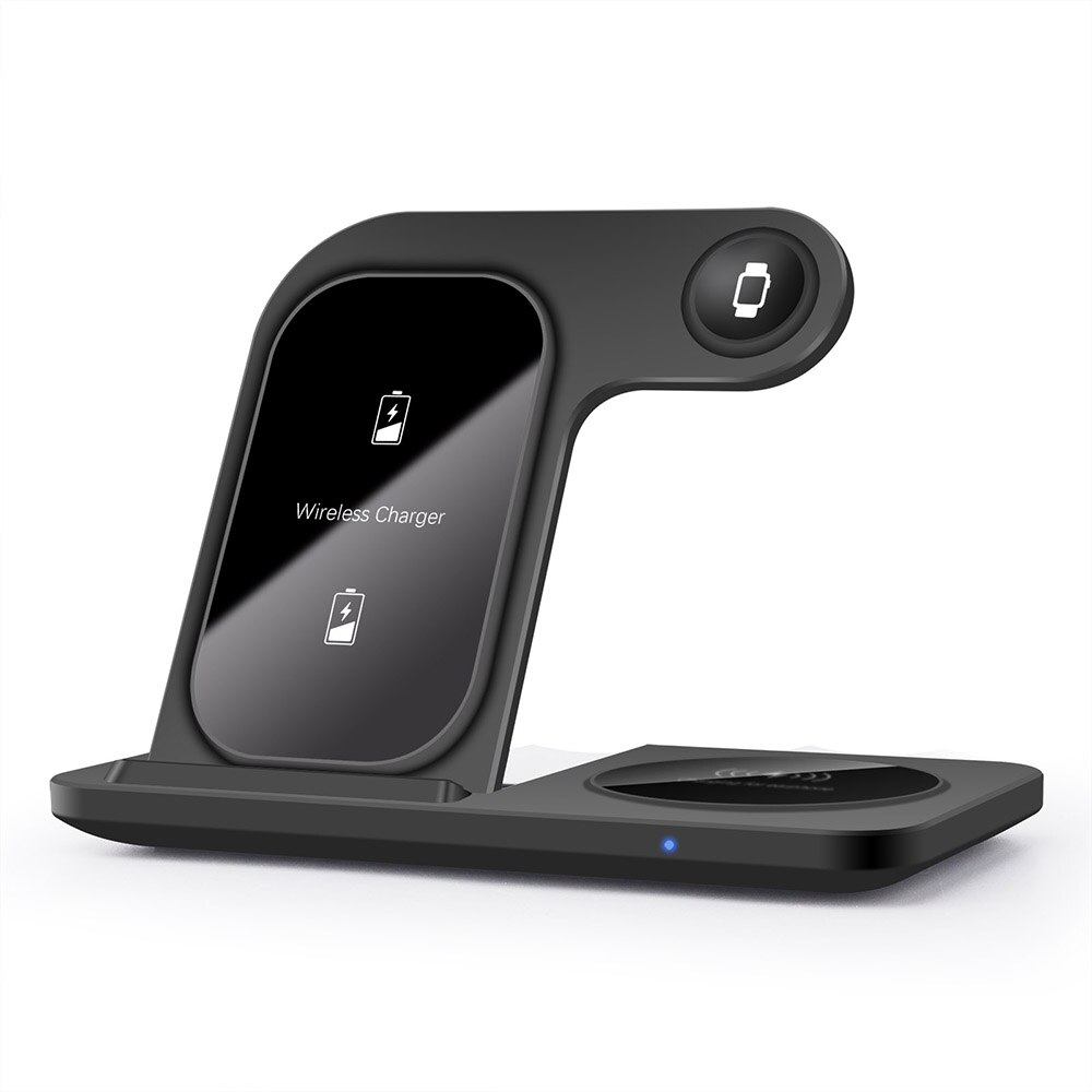 Langaton latausasema 3 in 1 kokoontaitettava 15w nopea qi-lataustelakka apple iwatchille 7 6 5 airpod pro iphone 13 12 11 xs xr  x 8: Musta