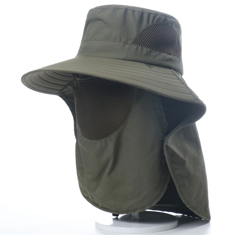 CAMOLAND Women Men Waterproof Bucket Hats With Neck Flap Summer UV Protection Sun Hat Male Breathable Fishing Hiking Caps: Army Green