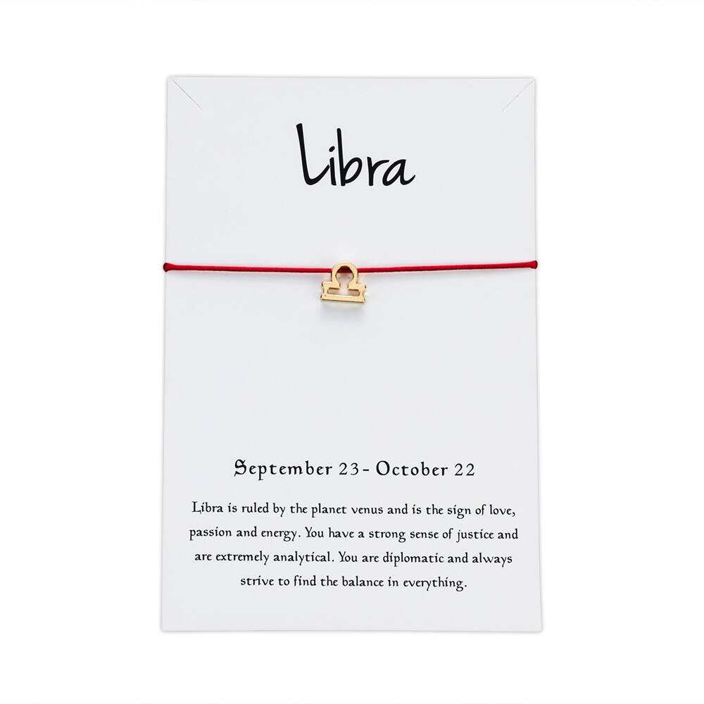 Lucky Eye Sterrenbeeld 12 Constellation Charm Armband Voor Vrouwen Mannen Armband Wish Card Sieraden Goud Kleur CN128: Libra