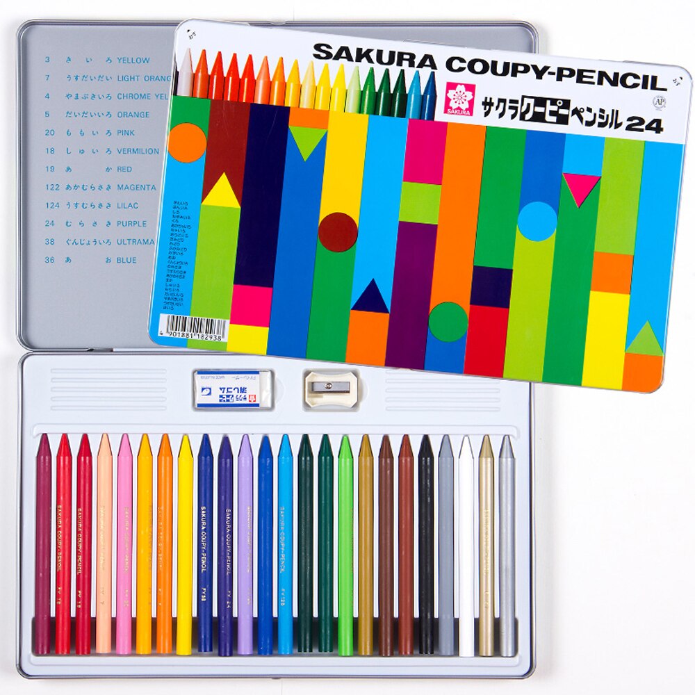 SAKURA18/30/60 Color Kindergarten Children's Crayons Safe And Washable Tin Box Set School Stationery: 24 Color
