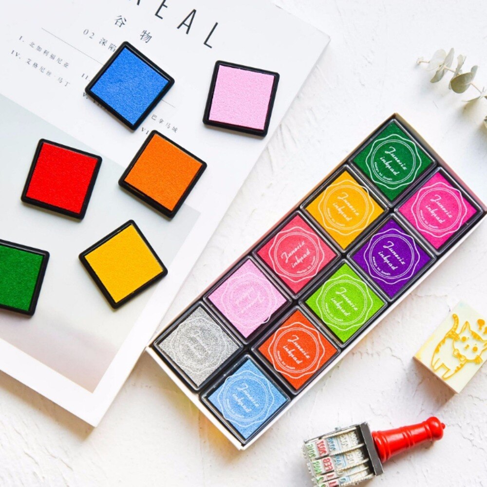 4*4cm finger painting color ink pad rubber cute child teacher seal printing table 20 colors set