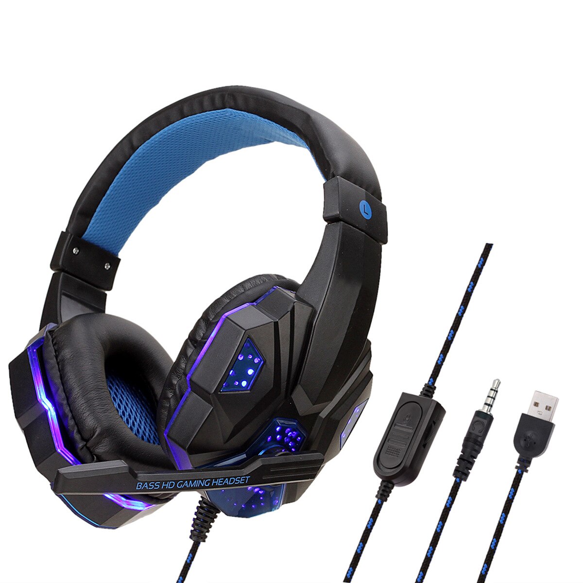 Profissional led luz gamer fone de ouvido para computador ps4 gaming fones de ouvido estéreo baixo ajustável pc com fio fone de ouvido com microfone presentes: BlackBlue for PS4