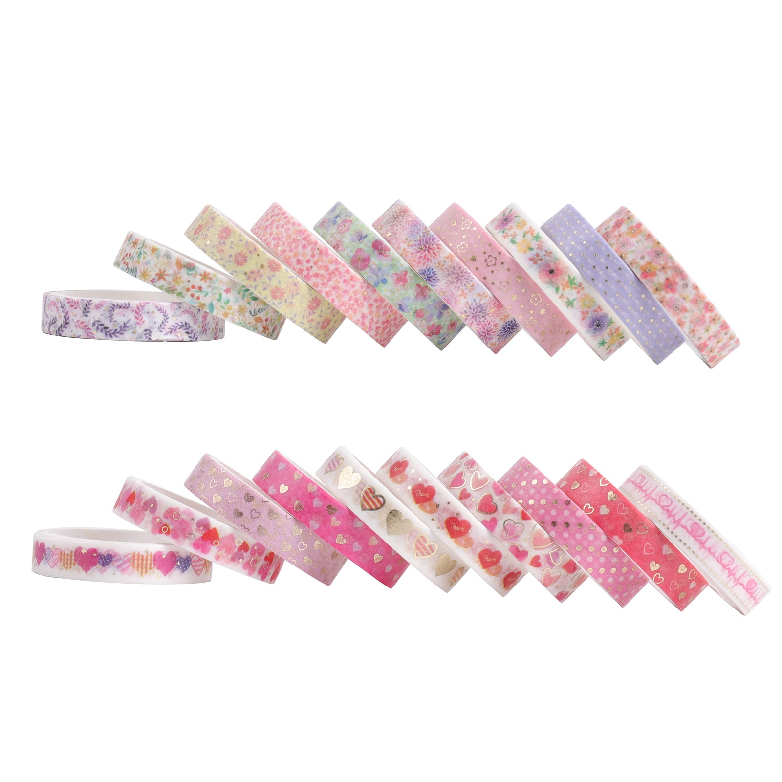 20Pcs Rood Hart Bloem Collectie Washi Tape Set 8Mm Kant Liefde Roze Bloemen Zelfklevende Masking Tapes Stickers decoratie A6076
