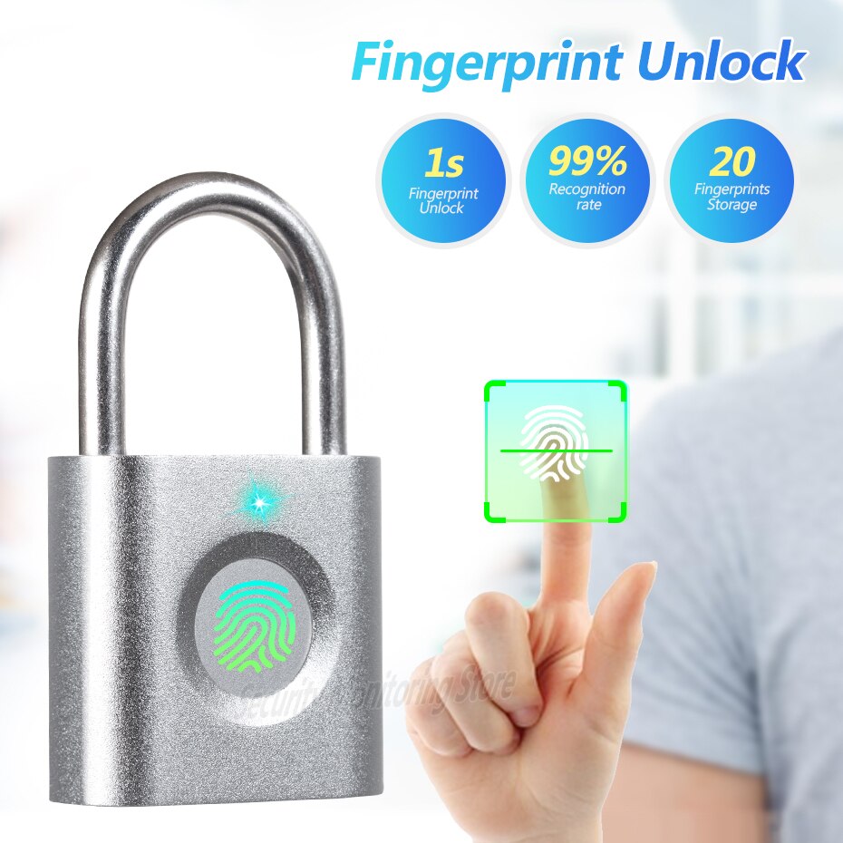 Mini Fingerprint Smart Padlock Keyless USB Rechargeable Door LockQuick Unlock Zinc alloy Metal Security Fingerprint Padlock