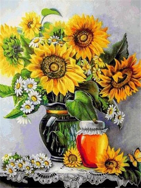 HUACAN DIY Paint By Numbers Sunflowers HandPainted Oil Painting Drawing Kits Canvas Pictures Home Decoration: SZHC658