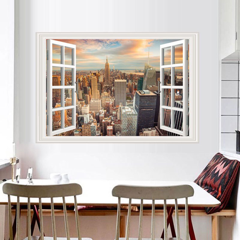 3D False Window Wall Sticker Building Living Room Bedroom Modern Home Decoration Wallpaper Adhesive Poster