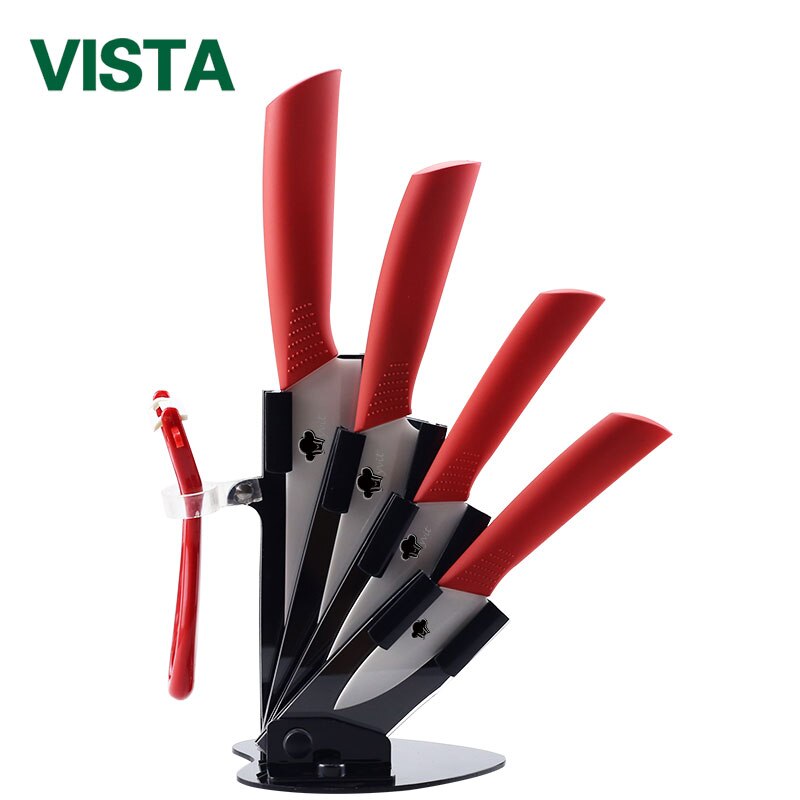 Köksknivar keramiska knivar tillbehörssats 3 " skärning 4 " verktyg 5 " skärning 6 " kockkniv+hållare+skalare vitt blad: Röd uppsättning