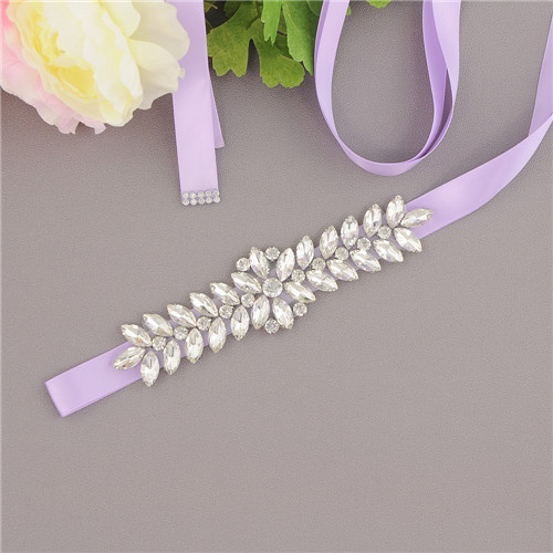ZMS69 Luxe Bruiloft Riemen Bruids Kralen Riem Strass Sash Trouwjurk Bruid Accessoires Zilveren Diamant Bruidsmeisje Riemen: lavender
