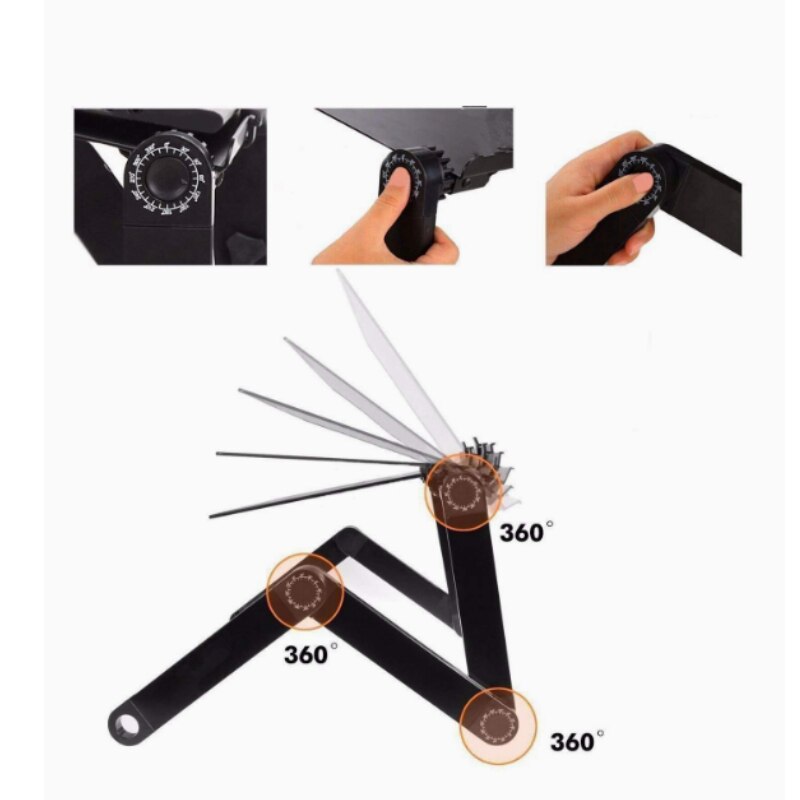 Aluminum Alloy Adjustable Laptop Table ,Portable Folding Computer Desk With Mouse Pad&Vented Fan
