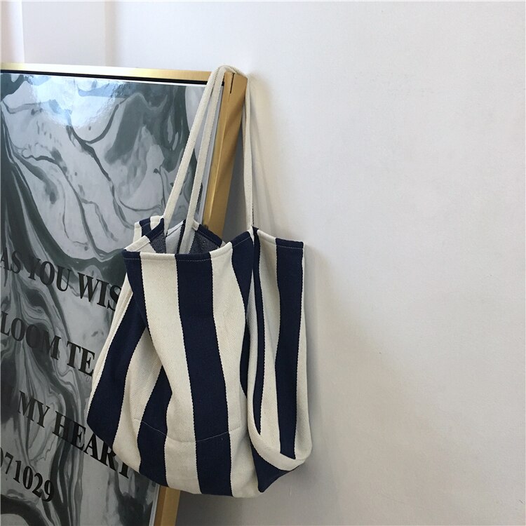 lässig gestreiften große kapazität totes frauen handtaschen leinwand damen schulter umhängetasche weiblichen groß einkaufen geldbörsen 2002