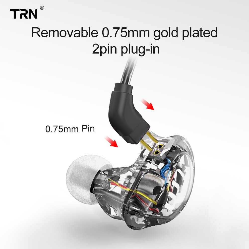 Trn-fone de ouvido híbrido v10, 2dd, hifi monito, para corrida, esporte, tomada de ouvido com 2pin destacável, v90 \ ba5 \ t3