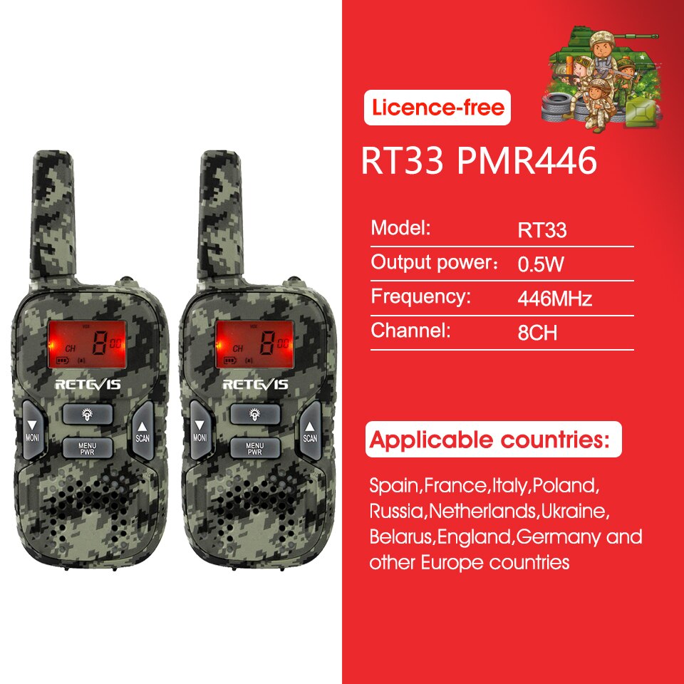 RETEVIS RT33 Mini Walkie Talkie 2 stücke Kinder Wireless Radio PMR PMR446 FRS VOX Taschenlampe USB Lade Weihnachten Transceiver: Europe Frequency