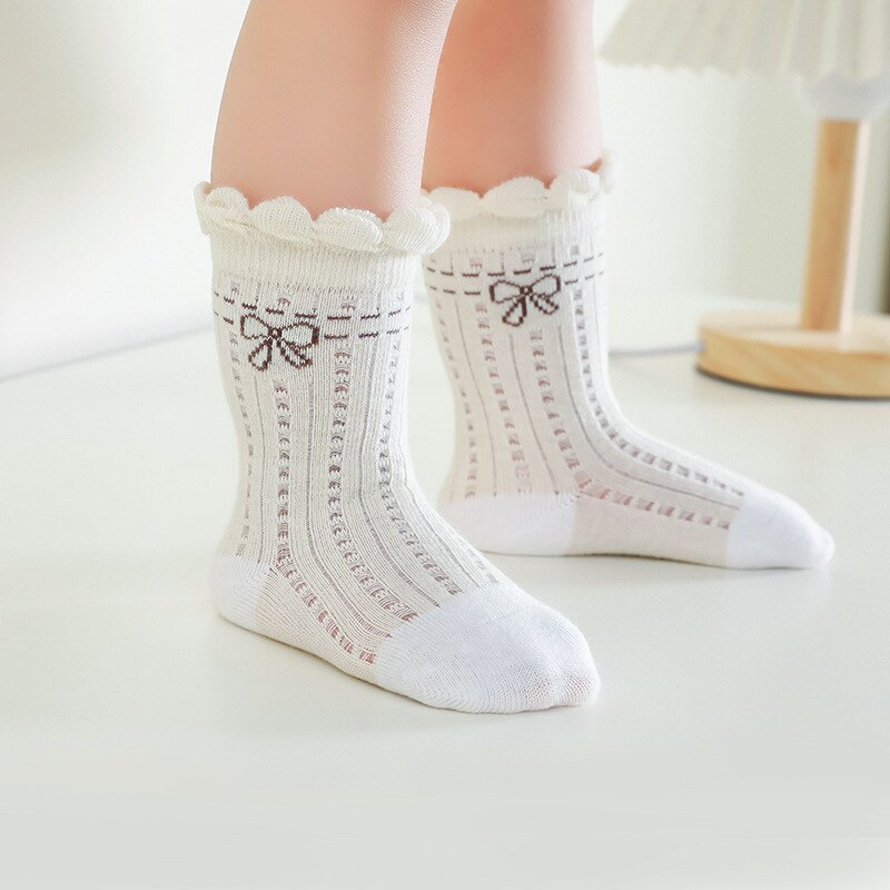 Calcetines finos de algodón para bebé, medias cómodas y transpirables con lazo de encaje, accesorios de para bebé de 0 a 3 años, 1 par