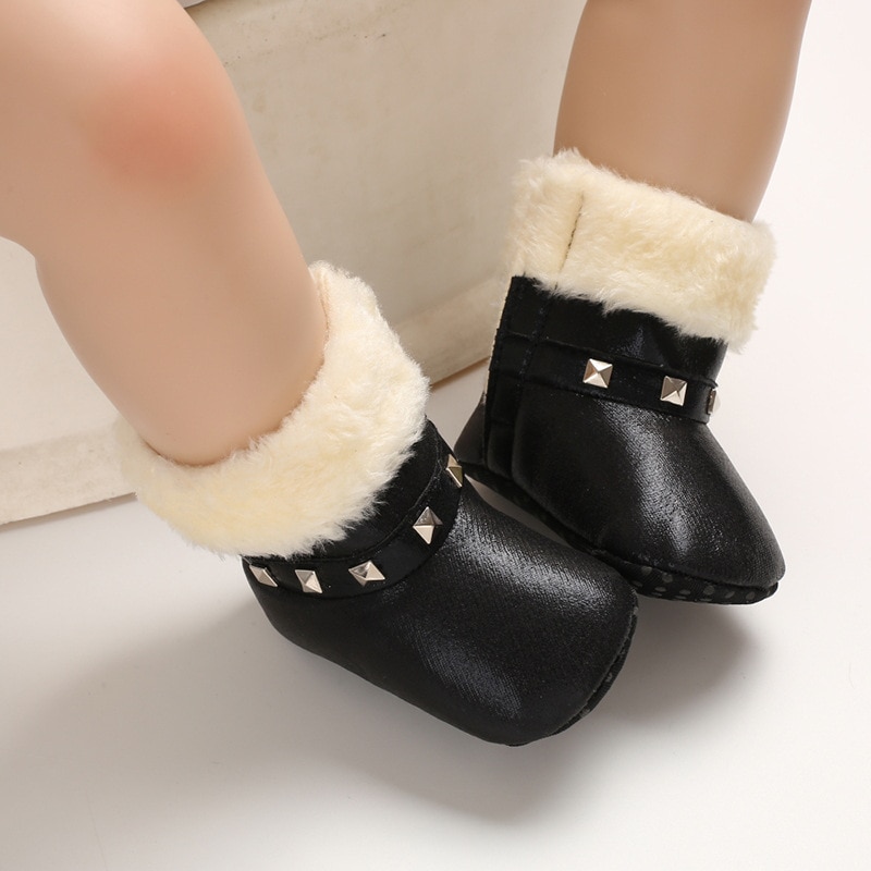 Winter Warm Houden Baby Meisjes Zachte Booties Pluche Baby Anti Slip Snowboots Schoenen Pu Leer Platte Peuter Non-slip Baby Schoenen