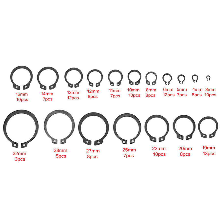 150pc Snap Retaining Circlip Assortment Kit 3mm - 32mm 18 Sizes with Box SG