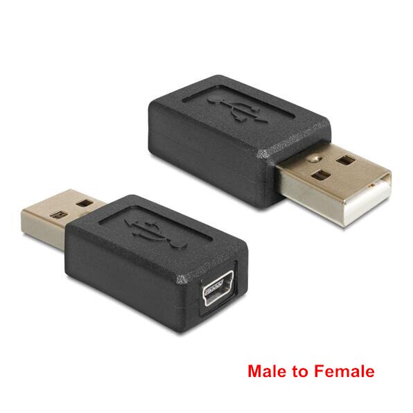 USB 2.0 A Type Male to Mini USB 5pin Female & USB Female to 5pin Female Extension Adapter Black