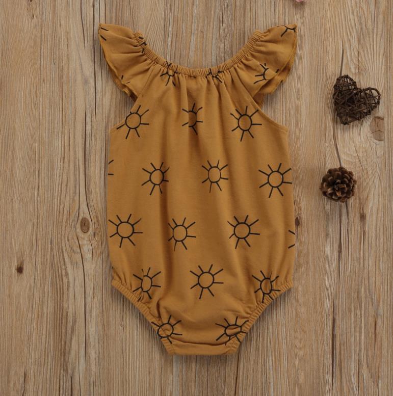 Newborn Baby Girls Boys Jumpsuits Sun Printed Ruffles Short Sleeve Rompers Outfits 0-18M