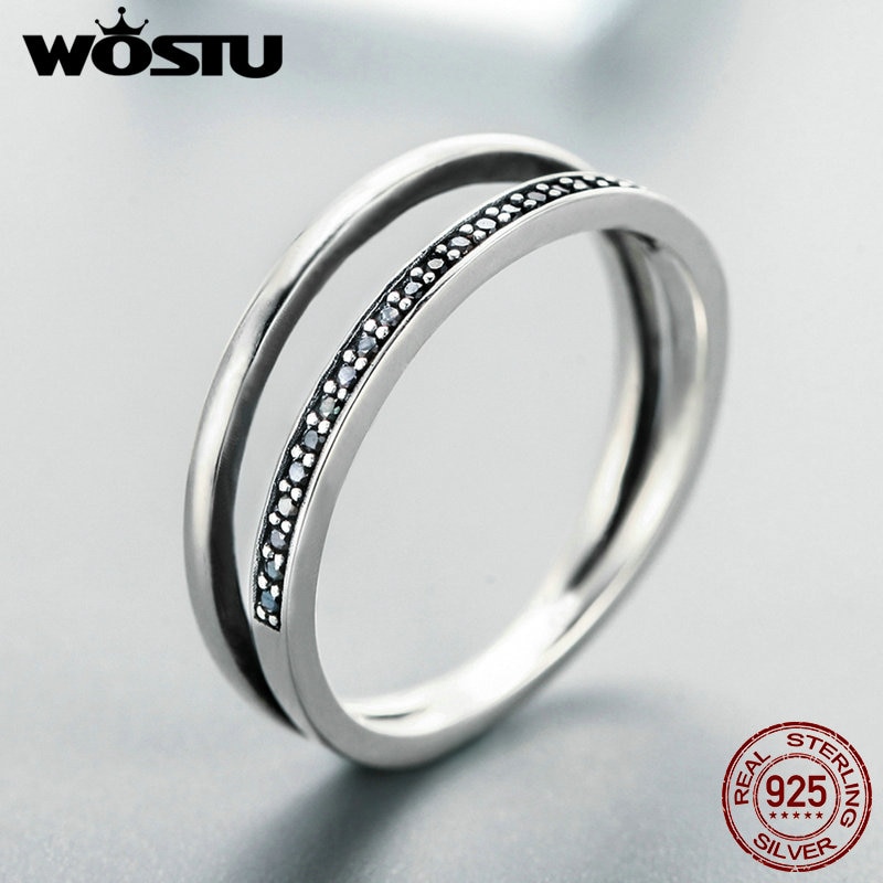 WOSTU nouvelle 100% 925 argent Sterling noir et blanc mouvement anneaux empilables pour les femmes de luxe S925 bijoux CQR082