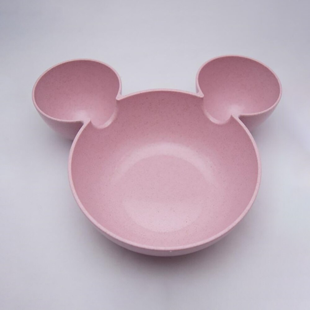 Sarjakuva vauvan astiasto infant food dining children bowl feeding set wheat straw kids dining plate: Vaaleanpunainen