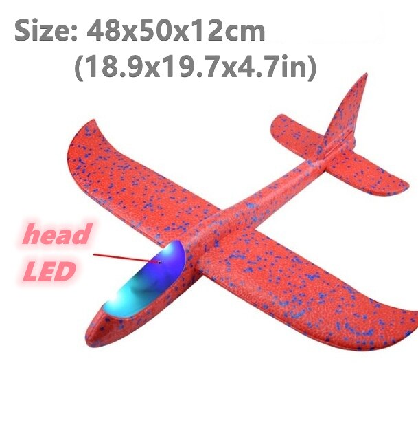 50CM Big Foam Plane Flying Glider Toy With LED Light Hand Throw Airplane Outdoor Game Aircraft Model Toys for Children Boys: 50cm Red head LED