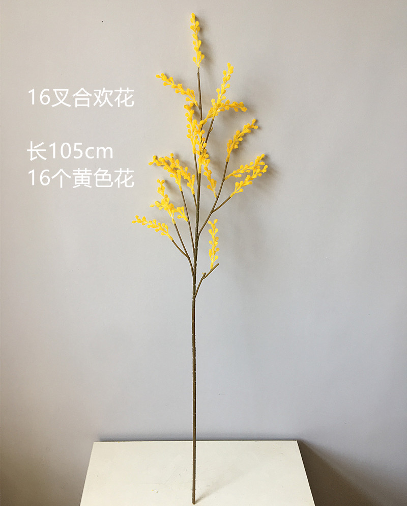 Kunstige akacie blomster gul mimosa spray kirsebær frugt gren bryllupsfest begivenhed indretning hjem bord blomst: 16 gafler