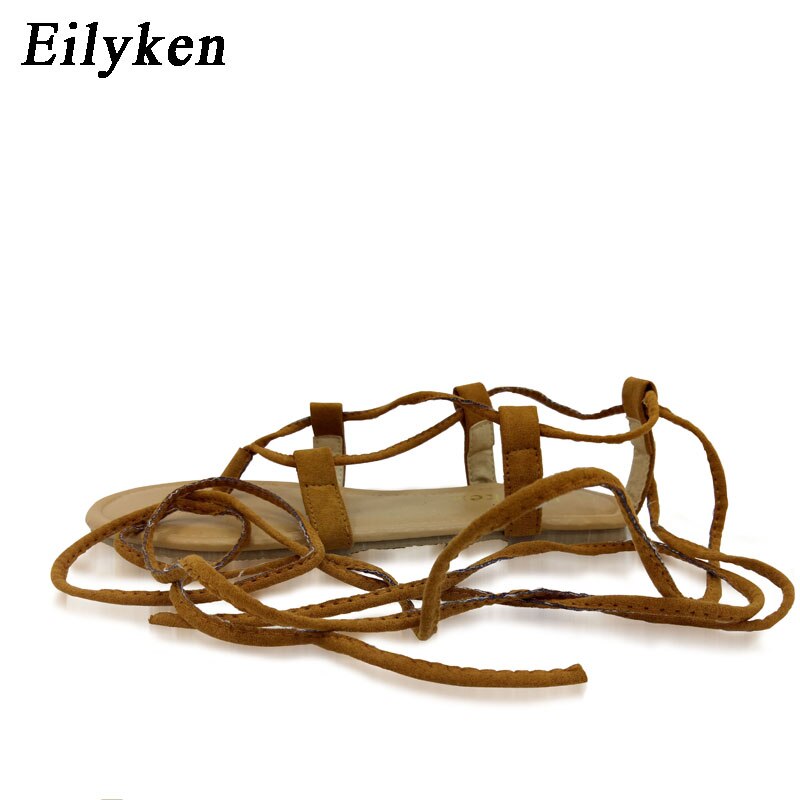 Eilyken Summer Roman Sandals Multiple Cross-Strap tall knee high Bondage Thong Nubuck Women Sandals Flip flops Black Apricot