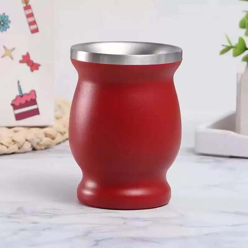 Unisex Yerba Mate Teacup, 8oz Solid Color Stainless Steel Insulation Cup with Straw Brush for Household Office