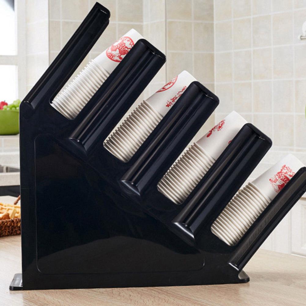 Portable 4 Stacks Paper Cup Lid Holder Dispenser Coffee Drink Cafe Home Buffet Stand Rack For Restaurant Convenience Store Deli