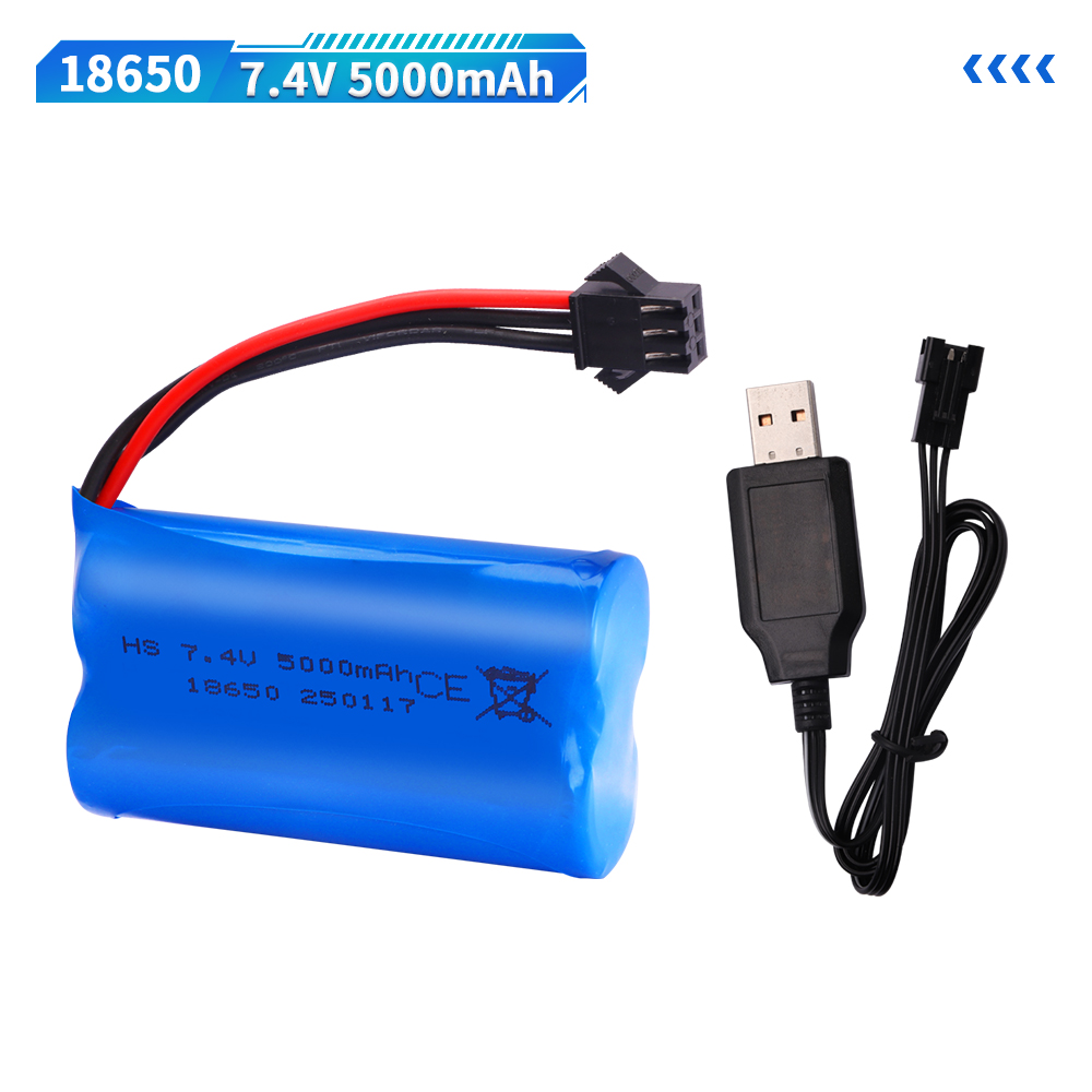 7.4V 5000mAh SM-3P Li-ion battery for MN128 Watch Gesture Sensing Twisted RC stunt car 18650 7.4v battery For RC Cars SM3P Plug: GRAY