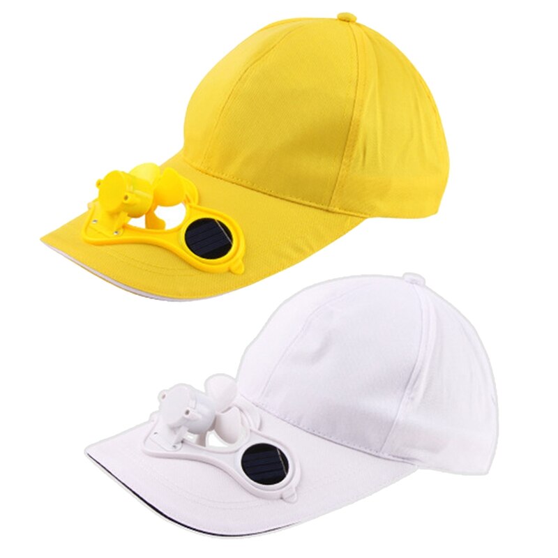 Witte op zonne-energie werkende ventilator zomersport buitenhoed pet met zonne-energie koelventilator fietsen klimmen kleine airconditioning