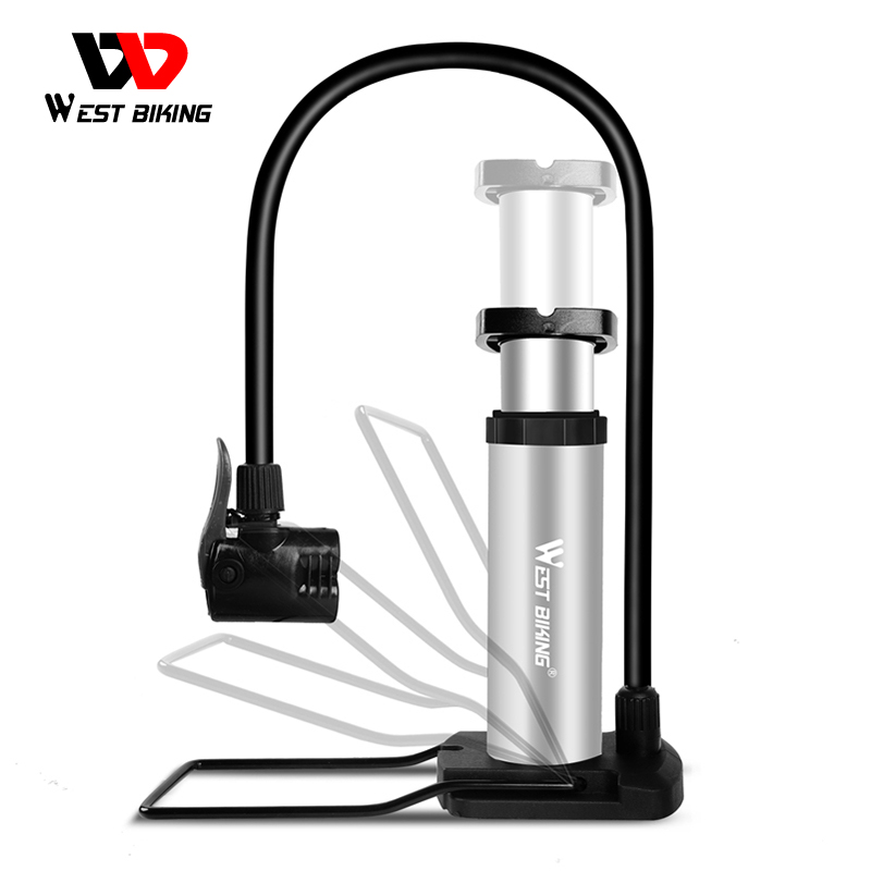 WEST BIKING Portable MTB Bike Floor Pump Aluminum Alloy Tire Inflator Presta &amp; Schrader Valve Cycling Air Pump Mini Bicycle Pump