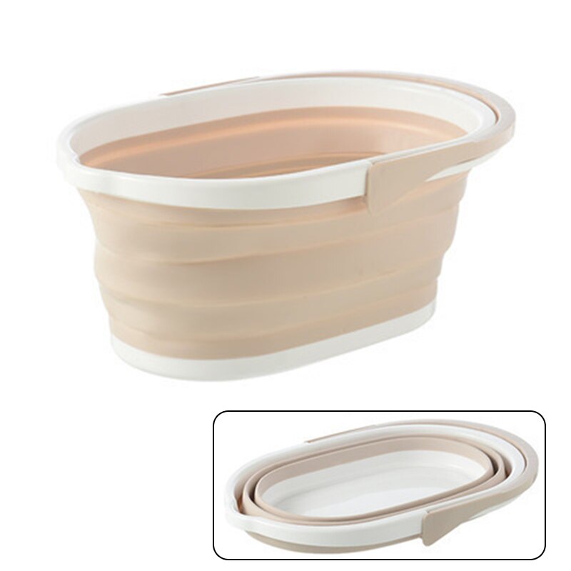 Folding Plastic Mop Bucket Camping Wash Bucket With Handle Floor Mop Cleaning Fishing Car Wash Bucket: Beige