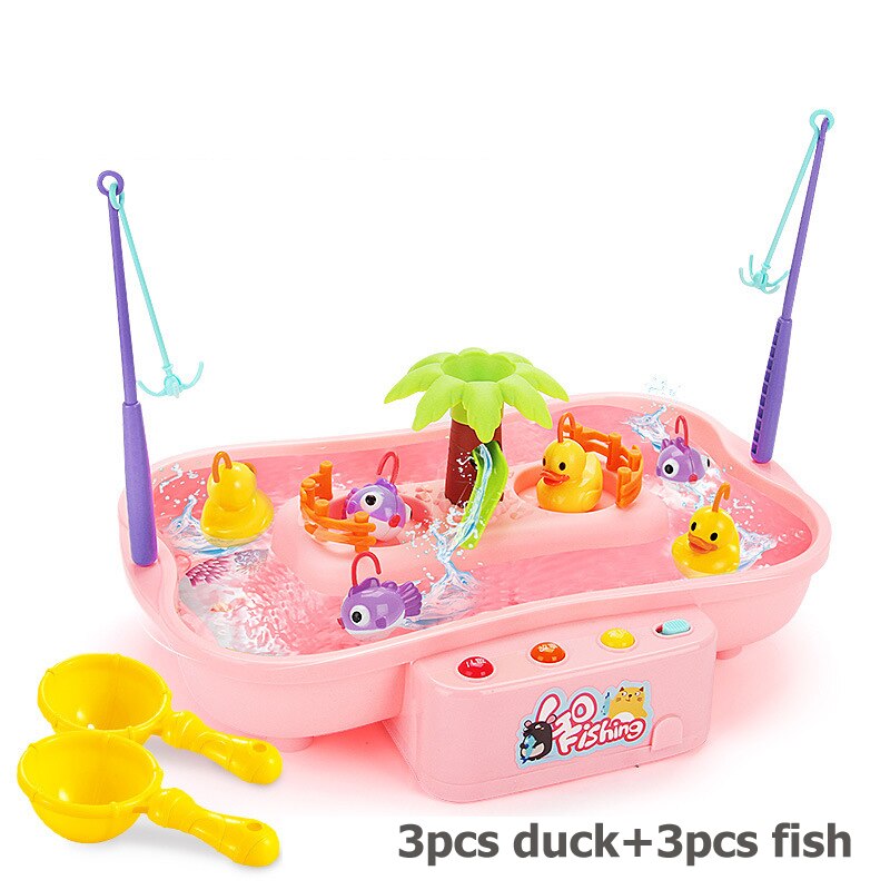 Kinderen Vissen Speelgoed Elektrische Water Cyclus Roterende Fishing Game Set Vissen Platform Interactieve Tafel Spelletjes Voor Kinderen: Pink Set A